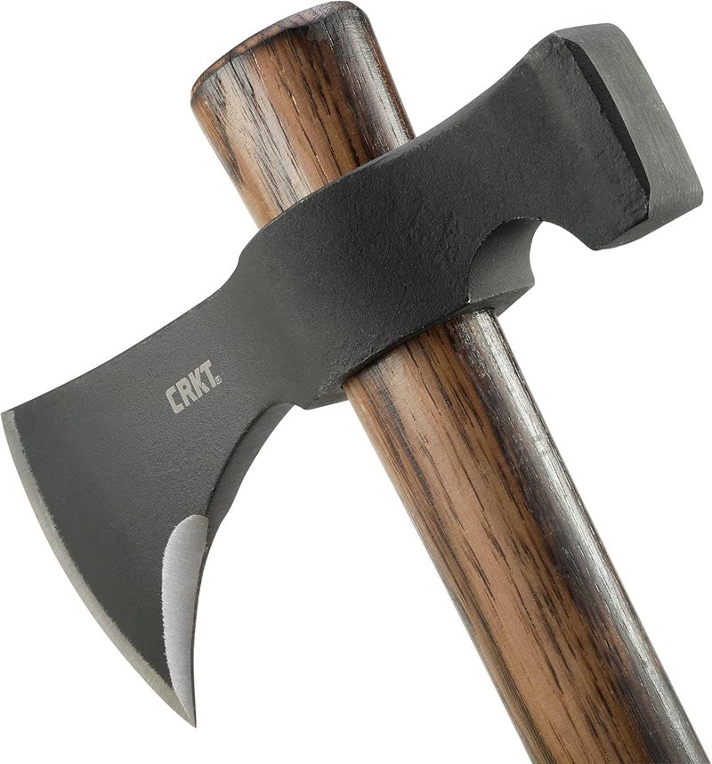 CRKT Black Woods Chogan T-Hawk Outdoor Survival Tomahawk: 1055 Carbon Steel Plain Edge Blade, Tennessee Hickory Handle, with Leather Sheath, 2730KS - Image 4